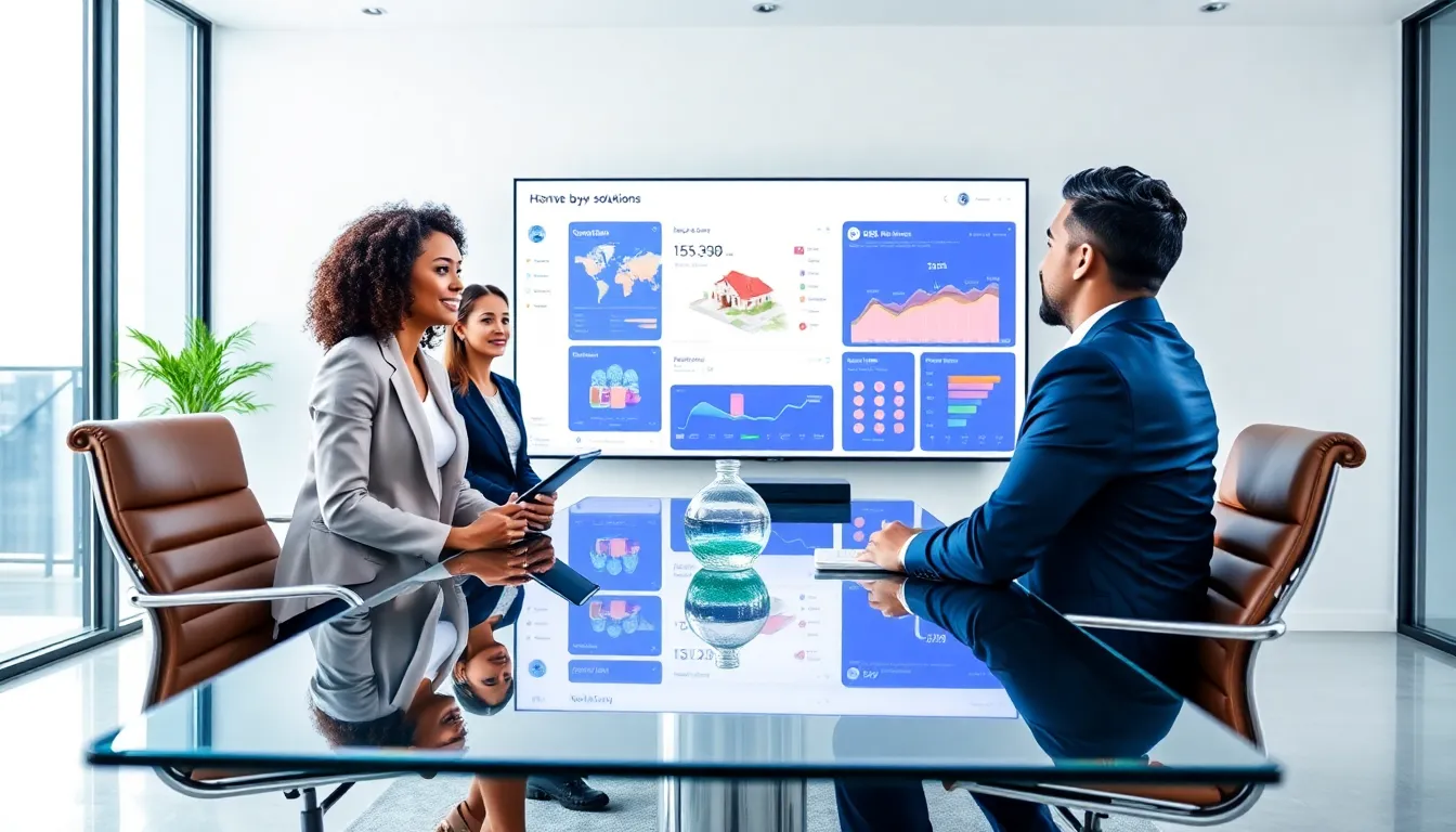 diverse team discussing real estate solutions in a modern office.