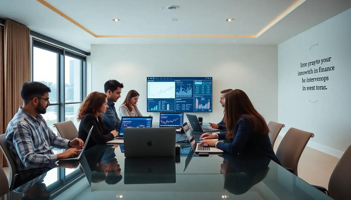 diverse team discussing cryptocurrency trading in a modern office.